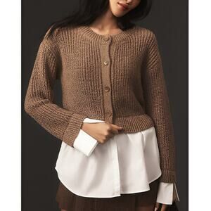 By Anthropologie Womens Lagenlook Preppy Fall Twofer Cropped Cardigan Sweater‎ S